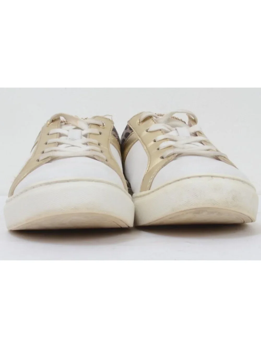 Kate Spade Dash Women's 9.5B Leopard Print Sneakers White Gold Accent Leather
